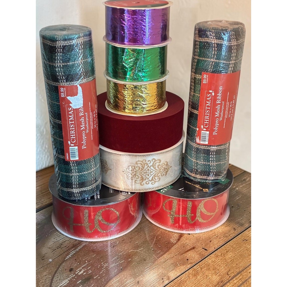 Various Wire-Edged Ribbon Different Sizes and Colors Christmas Lot Holiday Craft